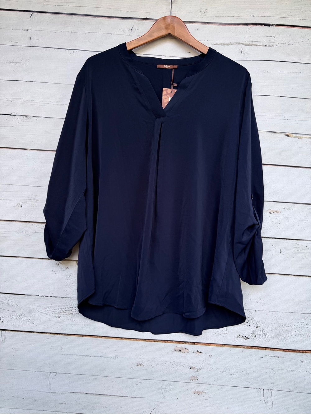 NWT Gaharu Roll Tab Sleeve V-Neck Blouse Size XXL